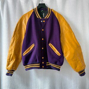 Purple and Gold Varsity Bomber Jacket